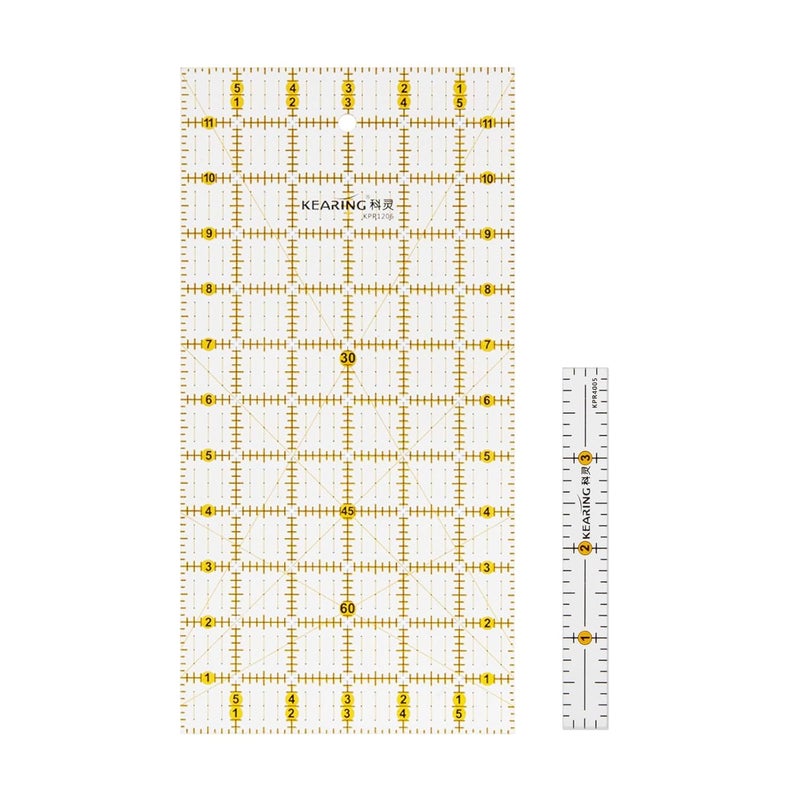KEARING Quilting Ruler, Non-Slip Acrylic Sewing Ruler for Cutting Fabric, Clear Mini Quilting Ruler Set, 1/2" x 4" and 6" x 12" - Image 1